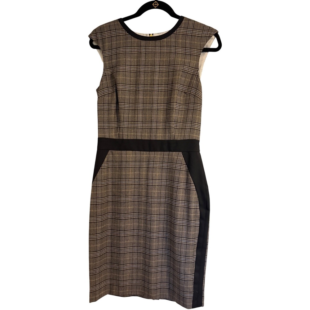 Brooks Brothers Red Fleece Grey Glen Plaid Wool Blend Sheath Dress Size 4